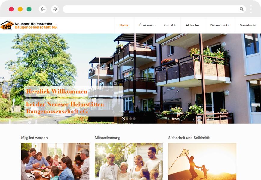 Website Neusser Heimstätten Baugenossenschaft eG